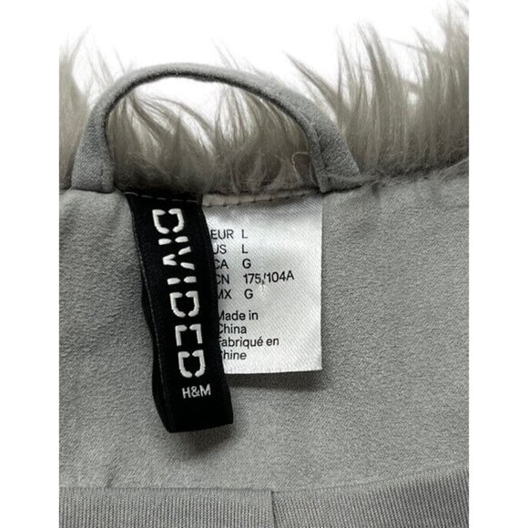 H & M Faux Fur Jacket Gray Coat Lined Womens L - Picture 11 of 13